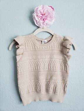 Janie and Jack Cream Knit Ruffle Shoulder Sleeveless Top